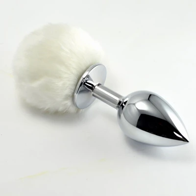 Bela krznena metalna analna kupa LVTOY00506
